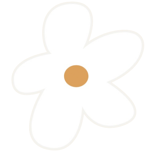 „Illustration einer stilisierten weißen Blume mit fünf Blütenblättern und ockerfarbenem Mittelpunkt, transparentes Icon-Element von Luise Wolff